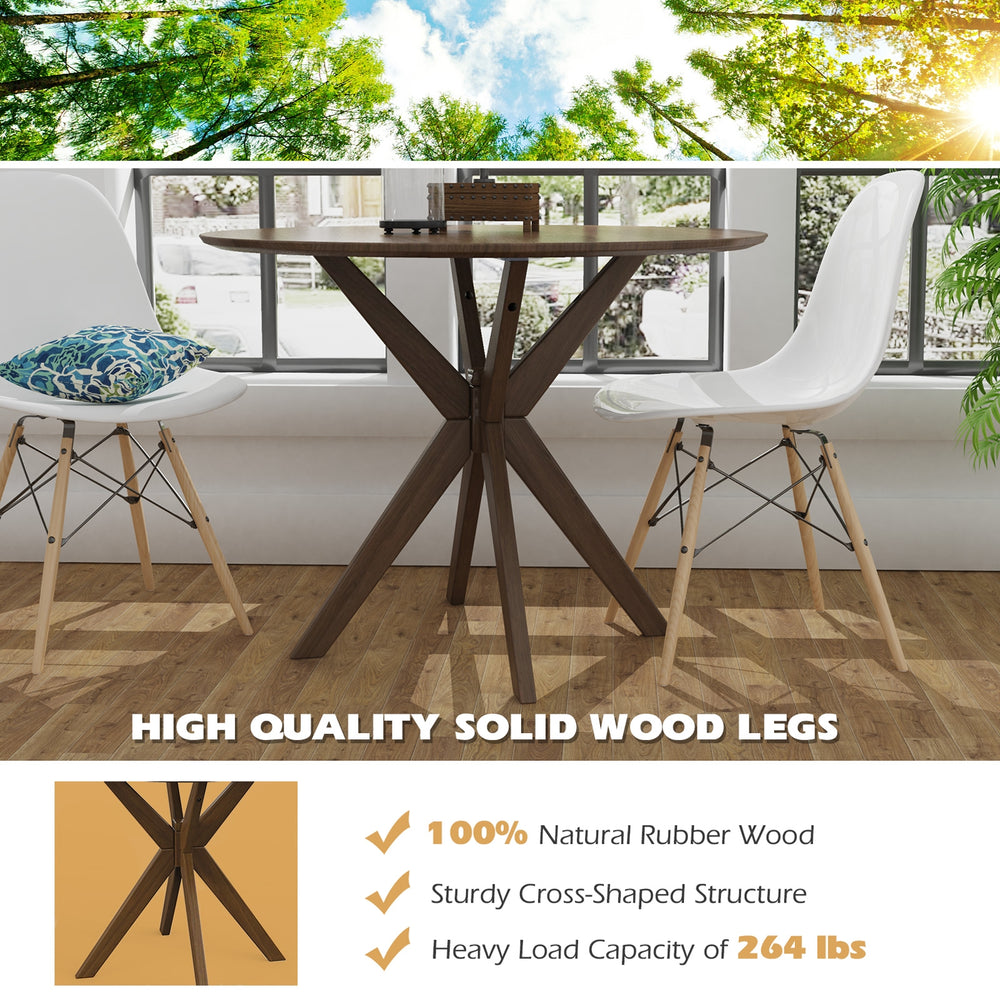 Round 36-inch wood dining table with intersecting pedestal base, solid rubber wood legs, and 264 lbs load capacity for.