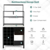 3-tier kitchen baker's rack in black with wine rack, drawer, and glass holder for versatile storage and display.