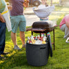 Black 9.5-gallon rattan cool bar cocktail table, serving as an ice bucket and side table for outdoor gatherings.