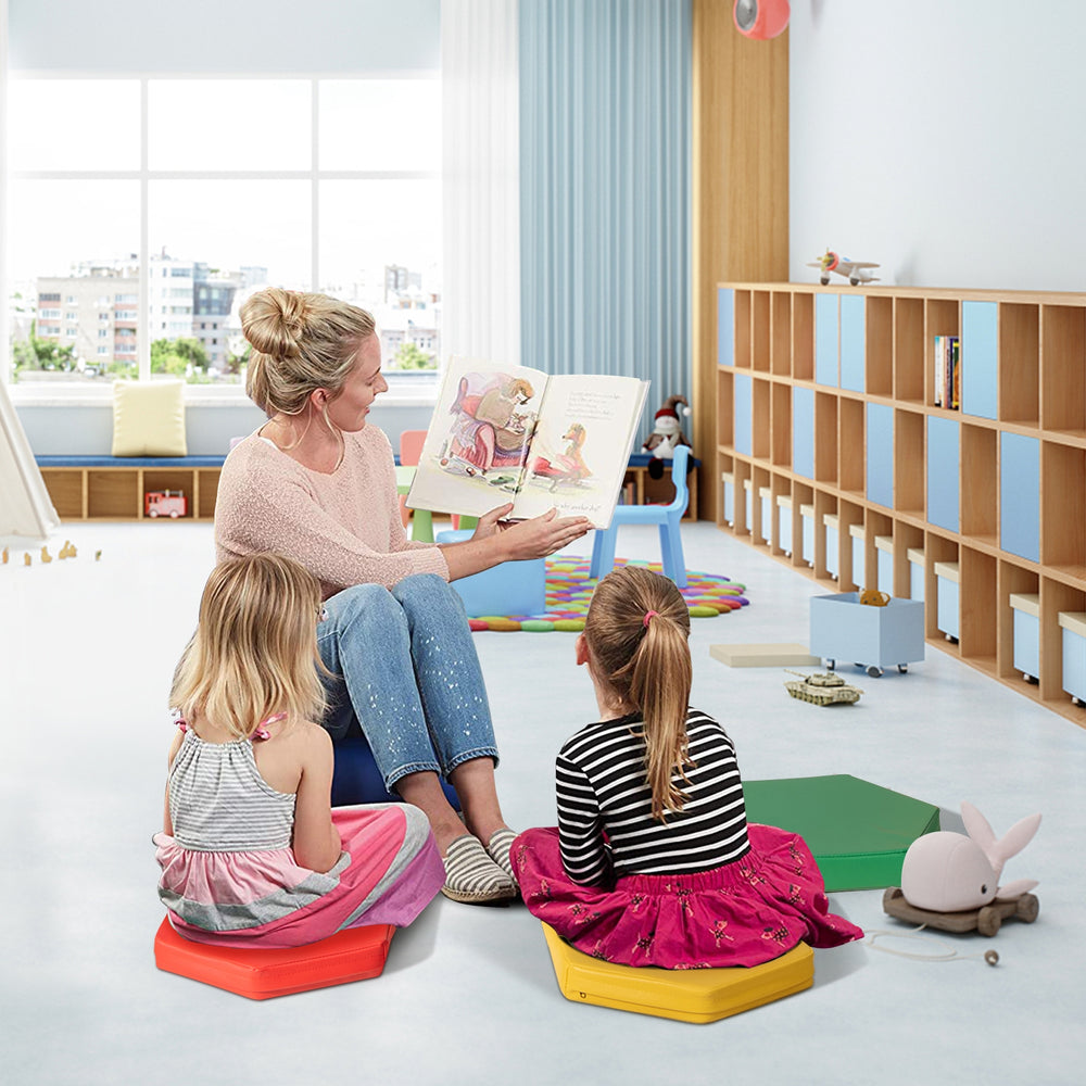 6 Pieces Multifunctional Hexagon Toddler Floor Cushions Classroom Seating with Handles-Multicolor - Gallery View 1 of 10