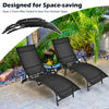 Black patio folding lounge chairs with armrests, featuring a 5-position adjustable backrest for outdoor relaxation.
