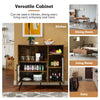 Buffet kitchen storage cupboard in rustic brown with glass doors, adjustable shelves, and industrial style for.