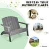Gray HDPE patio Adirondack chair with wide armrests, designed for outdoor durability and comfortable seating for two.