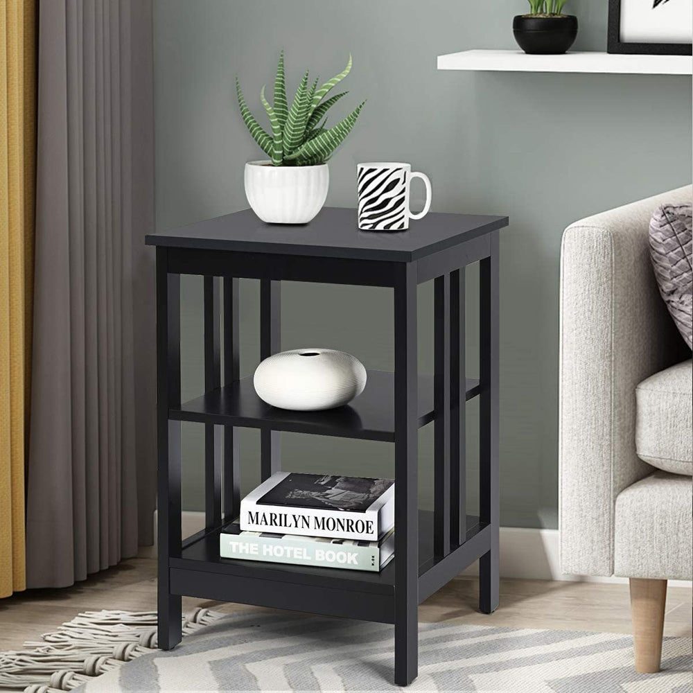 2 Pieces 3-Tier Nightstand with Reinforced Bars and Stable Structure-Black - Gallery View 1 of 9