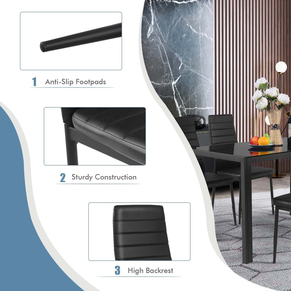 Modern leather dining chair with high backrest and sturdy metal frame, perfect for dining rooms and events.