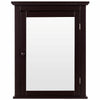 Wall-mounted bathroom storage mirror medicine cabinet in dark finish with magnetic lock and two-tier storage.