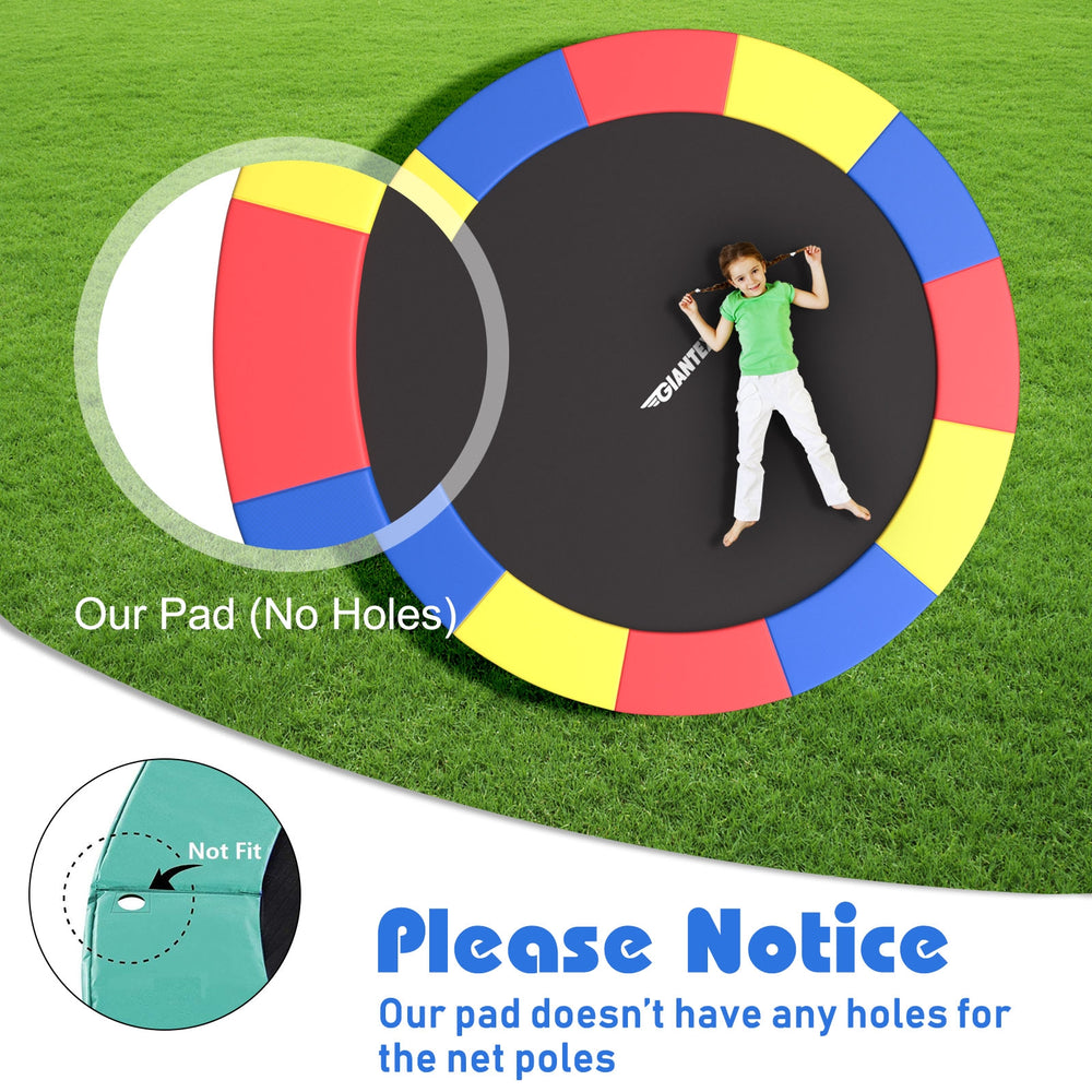 Multicolor 10 feet trampoline replacement safety pad with waterproof PVC, EPE foam for added protection and comfort.