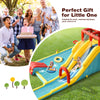 Inflatable Dual Slide Water Park with climbing wall, slides, and pool, perfect for outdoor fun and safety for kids.