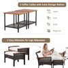 Two coffee tables with extra storage shelves in weather-resistant PE rattan for outdoor use, ideal for snacks and.