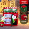 Inflatable 6.3 feet gingerbread cookie shop with Santa, featuring colorful lights and strong stability for festive.
