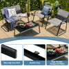 4-piece patio furniture set featuring gray armrest sofas and a glass table, designed for comfort and outdoor durability.