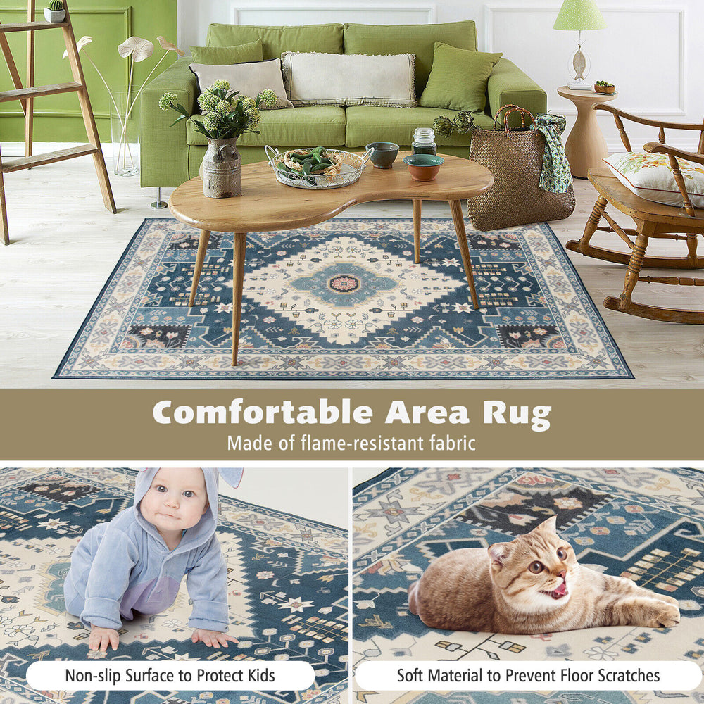 Faux wool fabric area rug with beautiful pattern, 0.4" thickness, ideal for living room or bedroom decor.