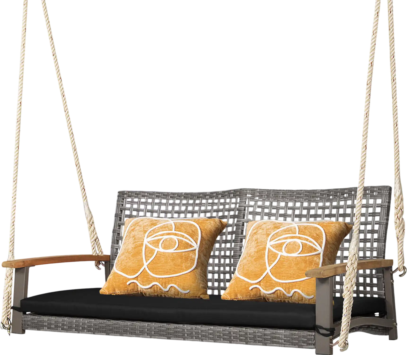 Costway 2-Person Patio Wicker Hanging Swing Chair Black 01267859 New