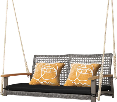 Costway 2-Person Patio Wicker Hanging Swing Chair Black 01267859 New