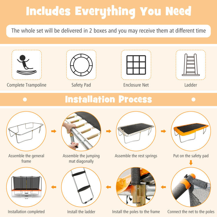 Costway Rectangular Trampoline 8' x 14' with Safety Enclosure Net and Ladder New