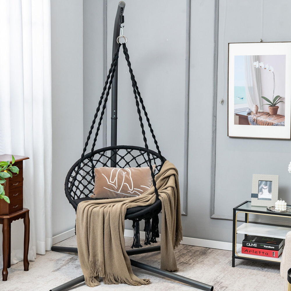 Cushioned Hammock Swing Chair with Hanging Kit-Black - Gallery View 1 of 10