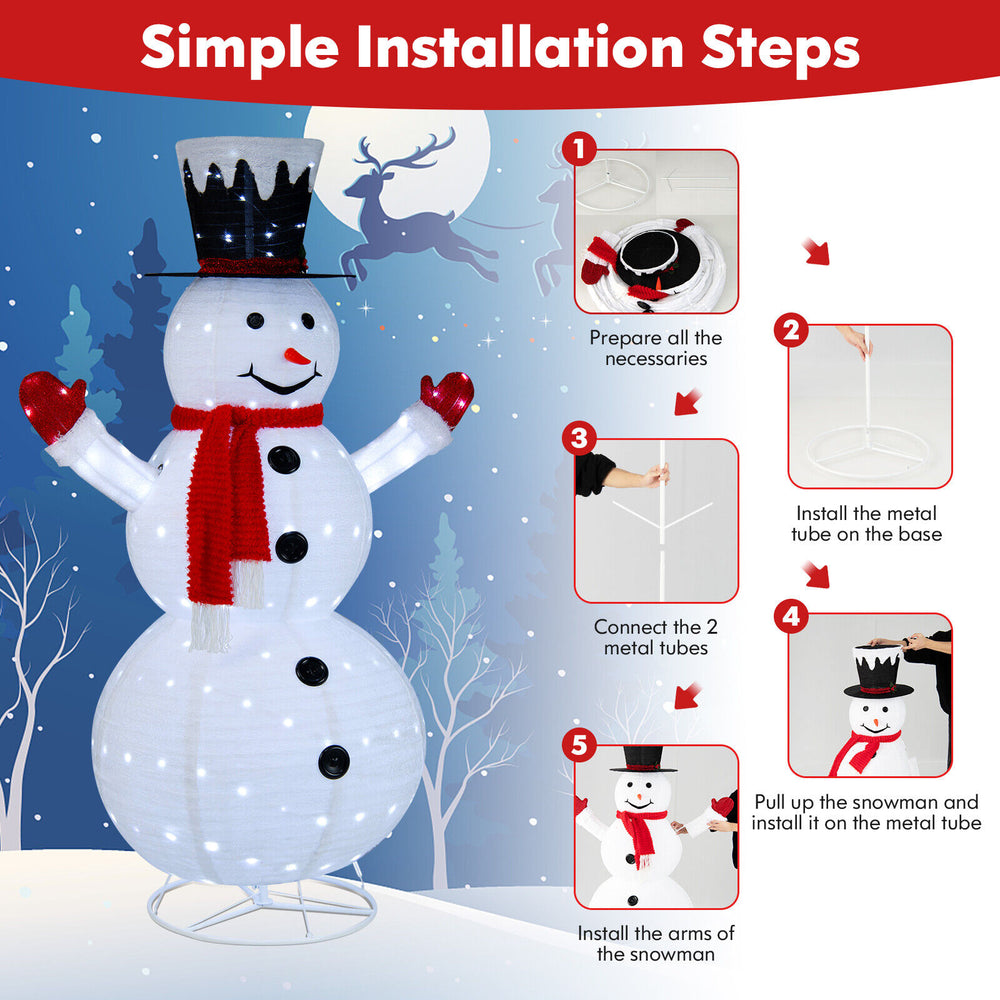 6-foot lighted snowman with top hat and red scarf, featuring 200 LED lights, perfect for indoor and outdoor holiday.