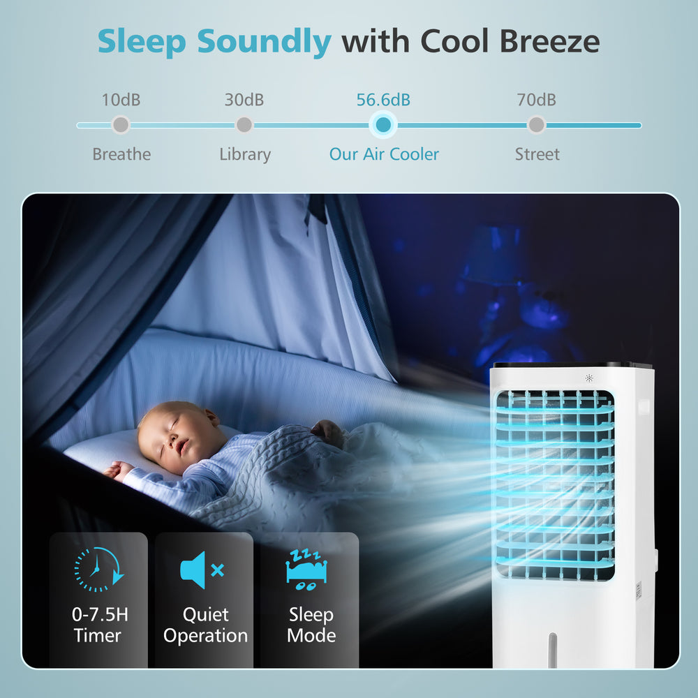 Close-up of the 4-in-1 evaporative air cooler's smart touch panel, featuring a 12L water tank for convenient cooling.