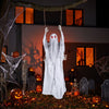 Animated 6.6 ft Halloween swing ghost with light-up red eyes, perfect for spooky indoor or outdoor decorations.