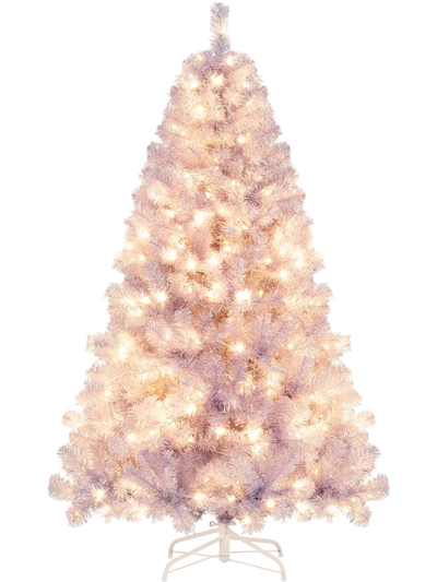 Costway Pre-Lit Tinsel Artificial Christmas Tree 6/7.5' Xmas 90187840 New