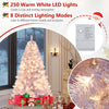 Pre-lit tinsel Christmas tree with 250 warm white LED lights, featuring 8 lighting modes for festive occasions.