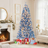 7 FT snowy blue artificial Christmas tree with 767 branch tips and 270 warm white LED lights, perfect for festive decor.