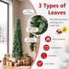 Pre-lit pencil artificial Christmas tree with 120 LED warm white lights, featuring 3 types of leaves for a realistic.