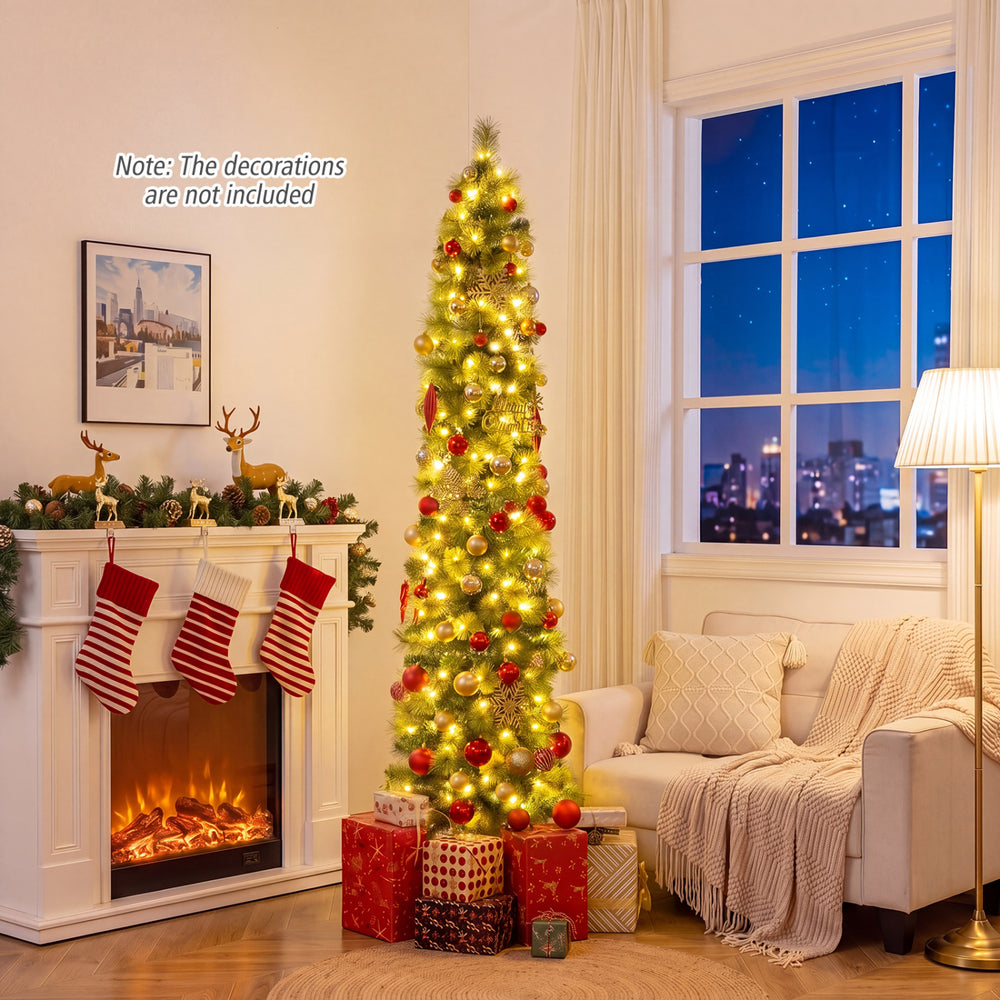 6/7/8 FT Pre-Lit Pencil Artificial Christmas Tree with 120/150/200 LED Warm White Lights and 8 Modes-M - Gallery View 1 of 10