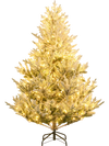 6-foot pre-lit artificial Christmas tree with snow flocking and 340 warm white LED lights for festive holiday decor.