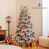 Snow-flocked 6-foot Christmas tree with 130 twinkle balls and warm white LED lights, perfect for festive decorations.