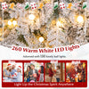 Snow-flocked Christmas tree with 260 warm white LED lights and 130 twinkle balls, perfect for festive decorations.