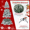 6-foot snow-flocked artificial Christmas tree with pre-lit LED lights, hinged branches, and a folding metal stand for.