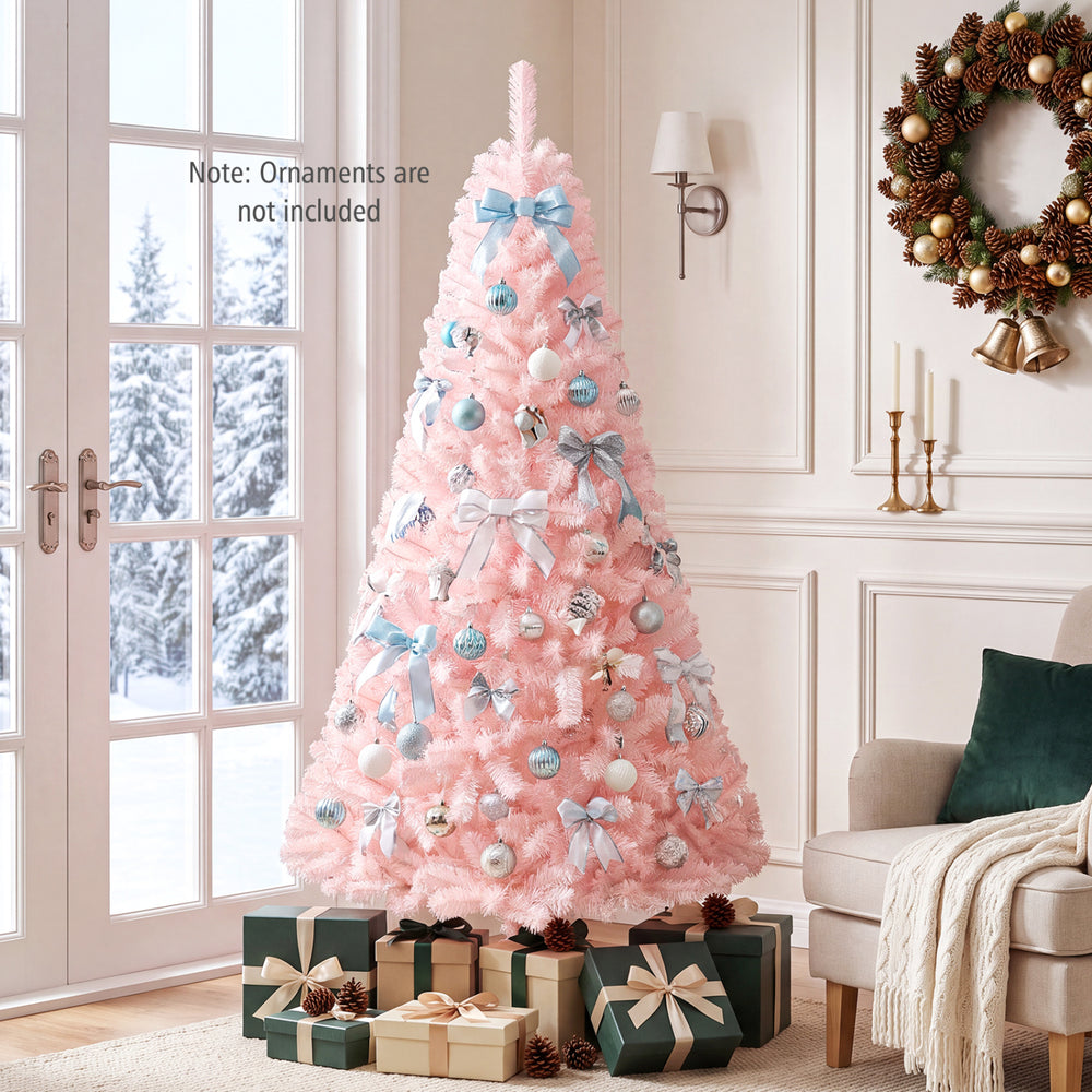 Distinctive 6ft pink artificial Christmas tree with 617 branch tips, designed for personalized holiday decoration.