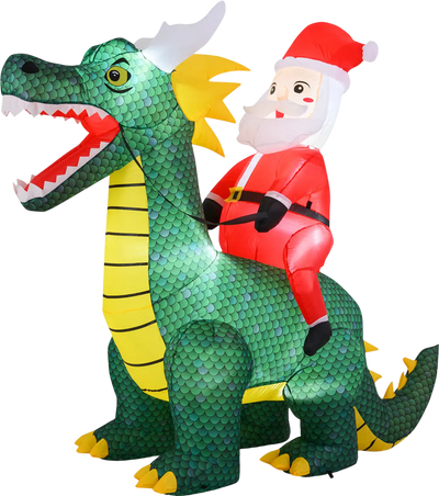Costway 6.7' Christmas Inflatable Santa Claus Riding Dinosaur w/ LED Lights 16183498 New