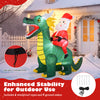 Santa Claus riding a dinosaur inflatable, 6.7 feet tall, made of weather-resistant fabric, ideal for outdoor display.