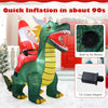 Christmas inflatable featuring Santa Claus riding a dinosaur, made of weather-resistant fabric, ideal for outdoor.