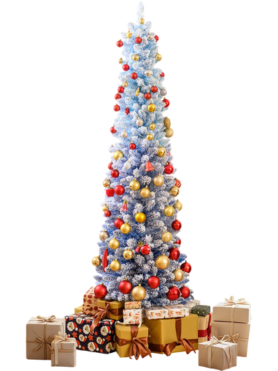 Costway 6/7' Snow-Flocked Pencil Artificial Christmas Tree w/ 220/290 Warm White LED Lights 86879548 New