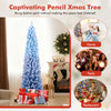 Snow-flocked 6-foot blue Christmas tree with 220 warm white LED lights, perfect for festive home or party decor.