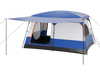 Spacious 6-8 person camping tent in navy with double rooms, mesh doors, and a porch for outdoor relaxation.
