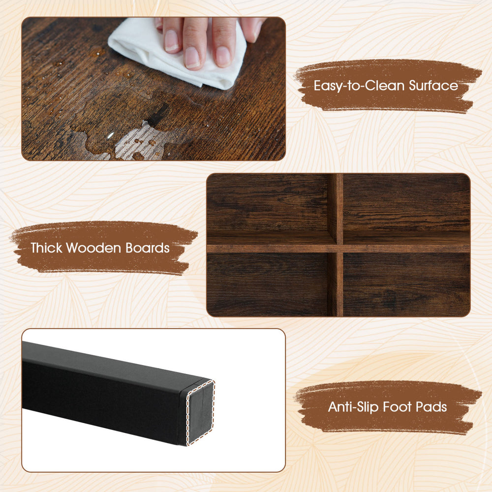 Close-up of the 6 Cube Bookcase's easy-to-clean surface, showcasing thick wooden boards and anti-slip foot pads.
