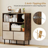 6-cube bookshelf in rustic brown with 3 removable fabric drawers and anti-tipping kits, ideal for living room.