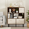 6-cube bookshelf in rustic brown with 3 removable fabric drawers, ideal for organizing living rooms and home offices.