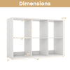 Dimensions of the white 6-cube bookshelf, featuring ample storage space and a robust structure for living room or.