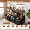 Industrial short bookshelf in rustic brown with 3 open shelves and 3 fabric drawers for versatile indoor storage.