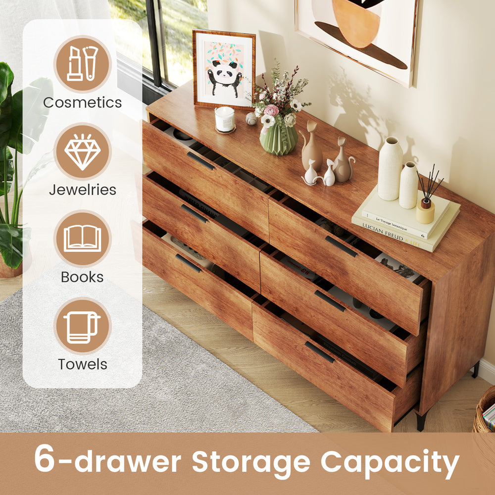 Costway 6-Drawer Dresser with Interlock System 59” x 16.5” x 35” New