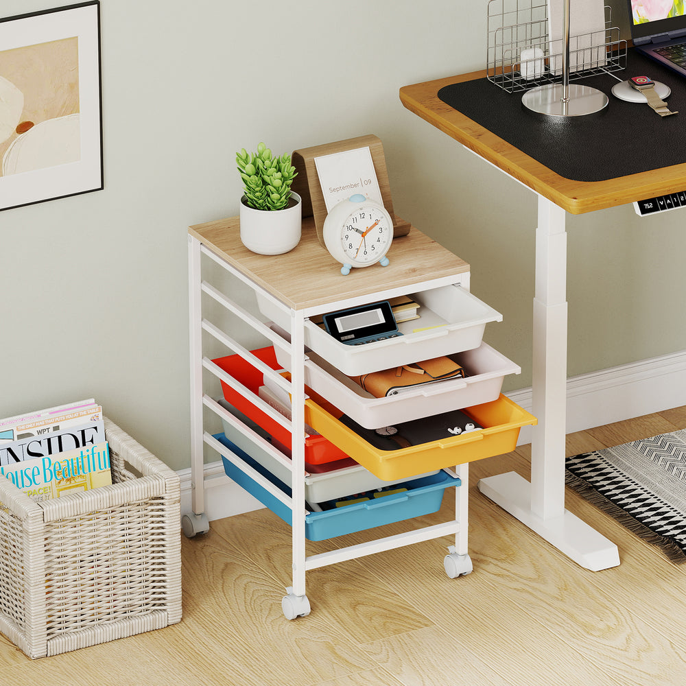 6-Drawer Rolling Storage Cart with Wooden Tabletop-Macaron - Gallery View 1 of 11
