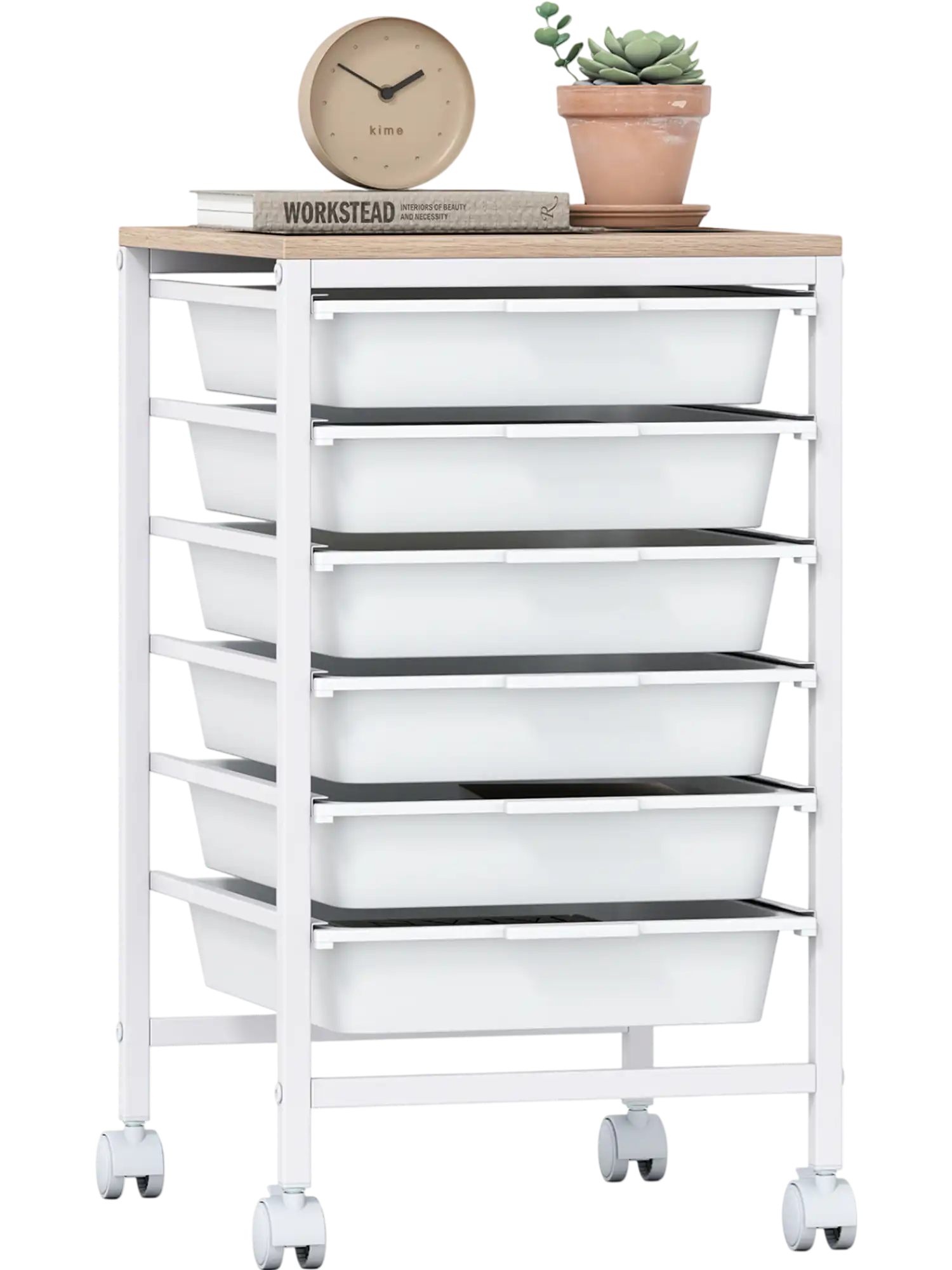Costway 6-Drawer Rolling Storage Cart Wooden Tabletop File Cabinet 55609509 New