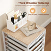 6-drawer rolling storage cart with a thick wooden tabletop, featuring a natural wood grain for office or craft.