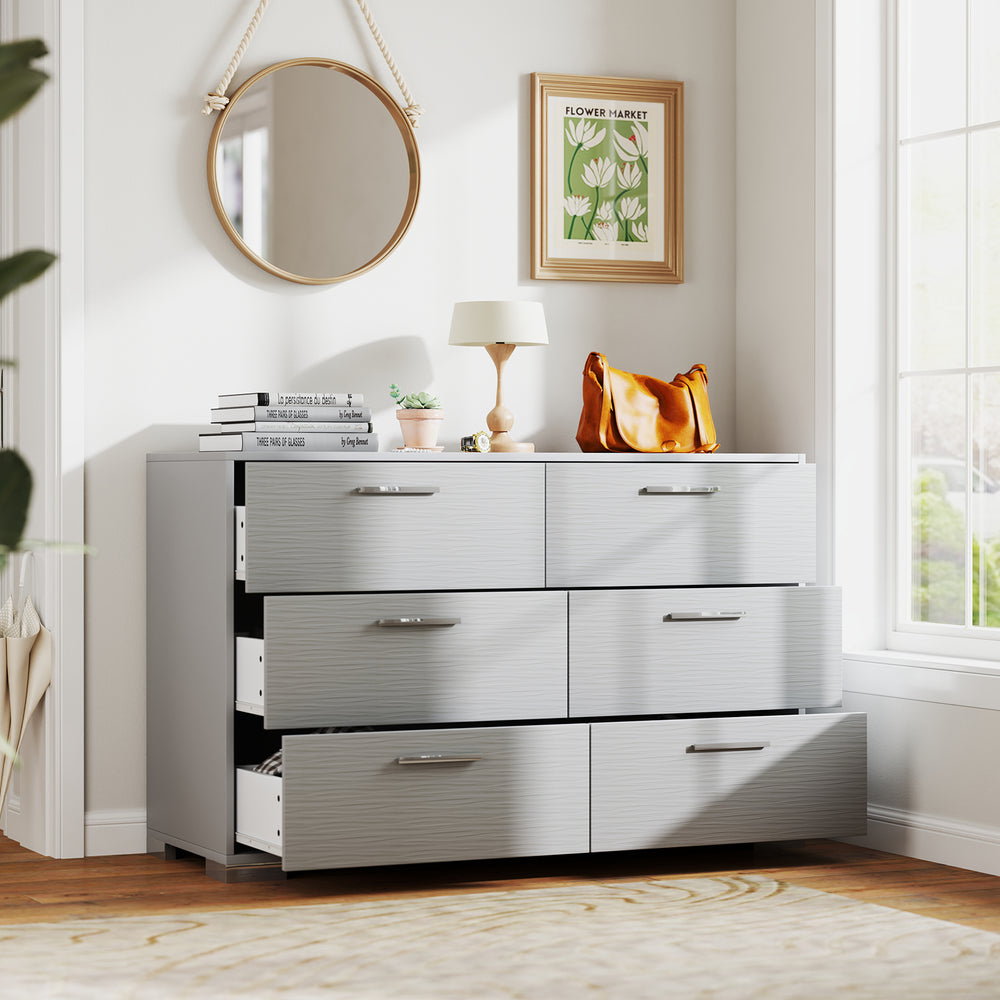 Costway Dresser 6-Drawer Storage Cabinet 47" with Metal Legs and Handl FactoryPure Costway Dresser 6-Drawer Storage Cabinet 47" with Metal Legs and Handl FactoryPure
