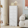 White 6-drawer chest dresser with smooth metal glides and stylish wave bottom, perfect for bedroom storage.